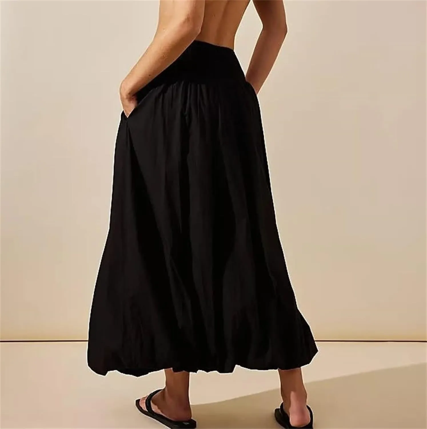 Women's Bubble Maxi Skirts Y2k a Line Long Skirt, Casual Ruffle Pleated Midi Dress, Womens Maxi Skirt