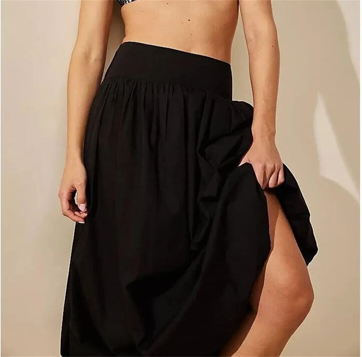 Women's Bubble Maxi Skirts Y2k a Line Long Skirt, Casual Ruffle Pleated Midi Dress, Womens Maxi Skirt