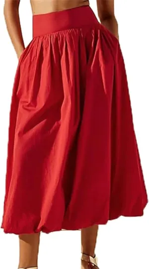 Women's Bubble Maxi Skirts Y2k a Line Long Skirt, Casual Ruffle Pleated Midi Dress, Womens Maxi Skirt