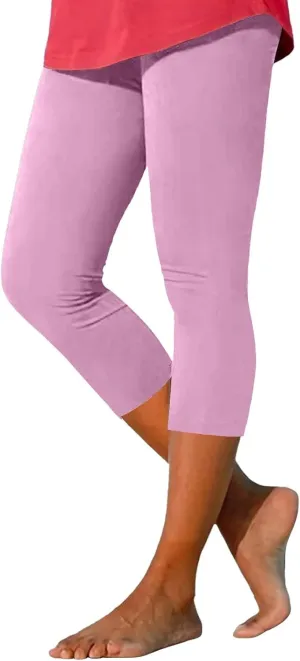 Women's Capri Yoga Pants Stretch High Waist Elastic Cropped Pants Resort Beach Leggings Casual Summer Pedal Pushers