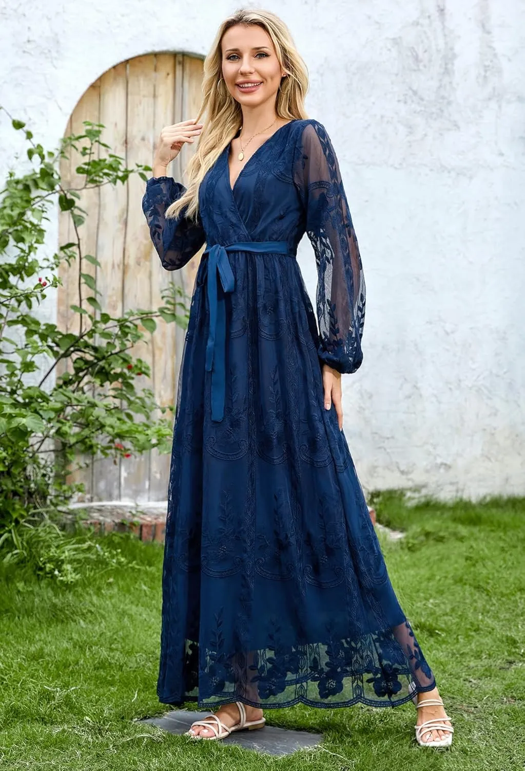 Women's Casual Off Shoulder Lace Maxi Dress Boho White Bridesmaid Wedding Evening Party Dresses
