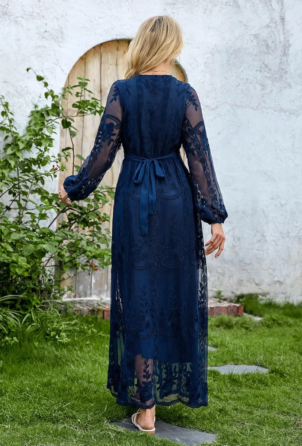 Women's Casual Off Shoulder Lace Maxi Dress Boho White Bridesmaid Wedding Evening Party Dresses