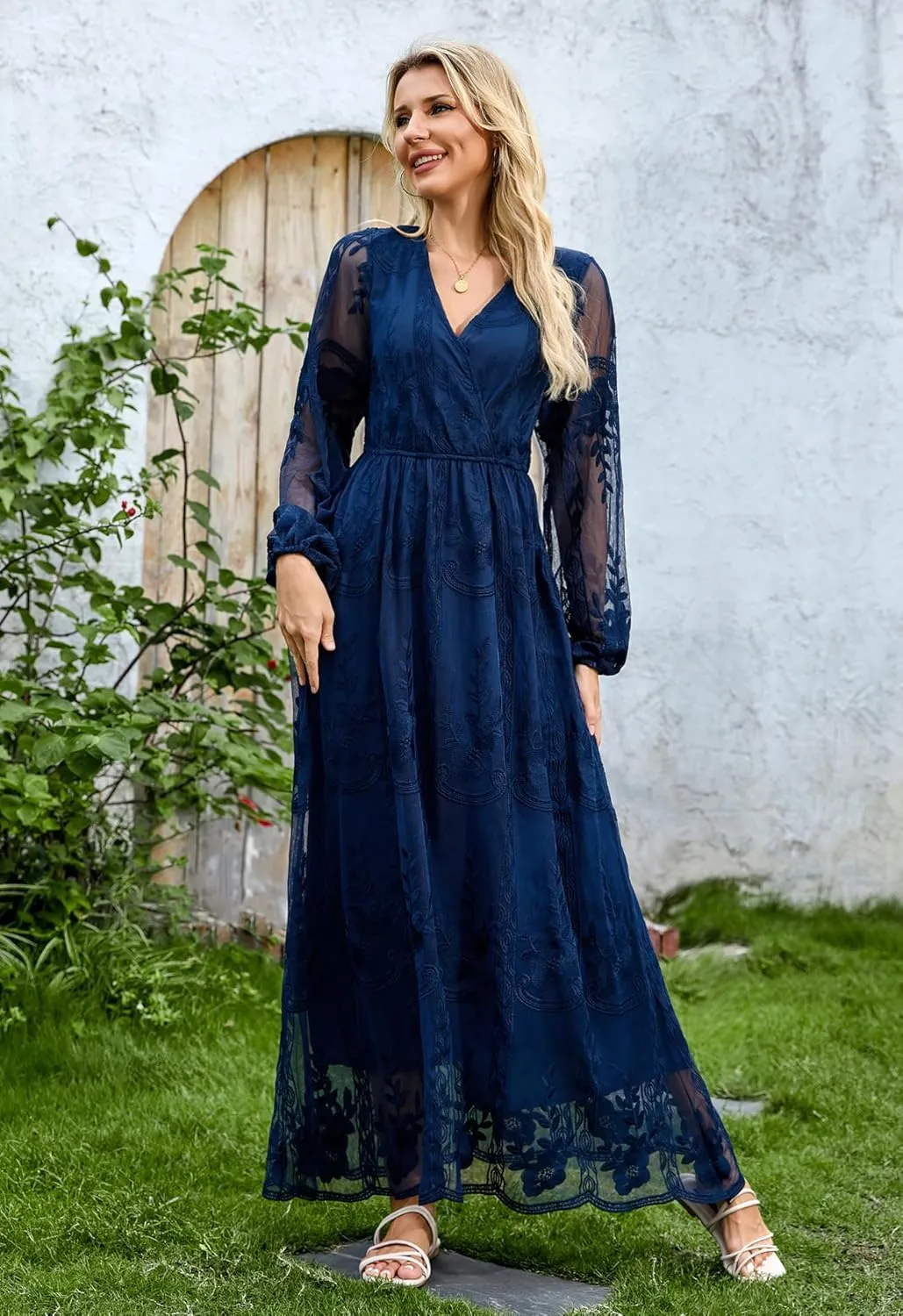 Women's Casual Off Shoulder Lace Maxi Dress Boho White Bridesmaid Wedding Evening Party Dresses