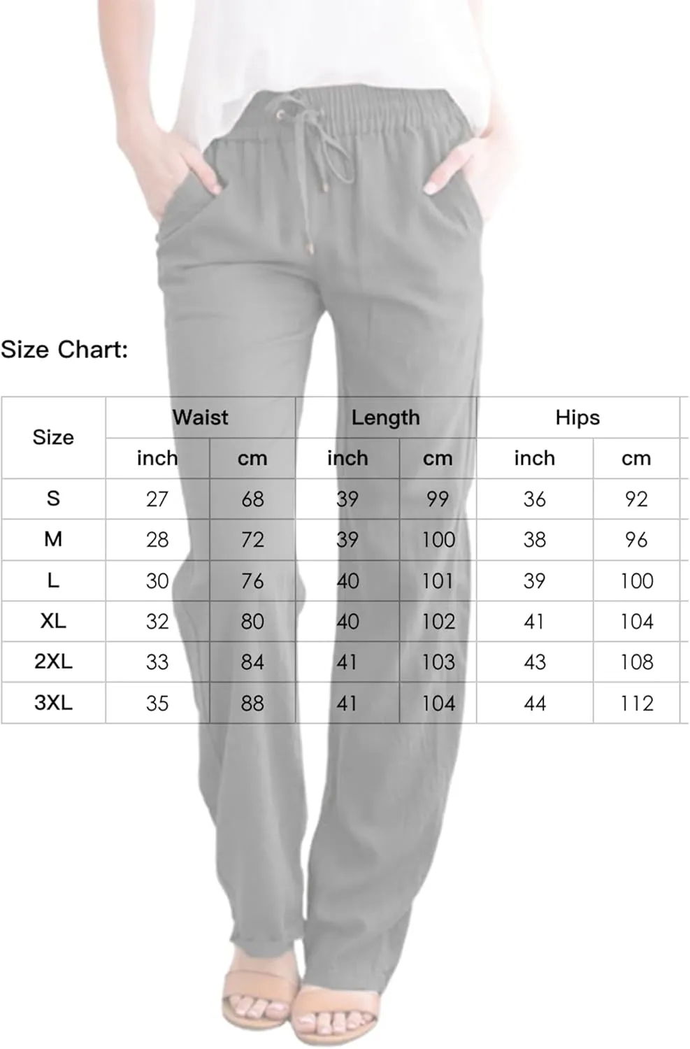 Womens Casual Soft Linen High Waist Pants Drawstring Loose Fit Spring Summer Pants Trousers with Side Pockets