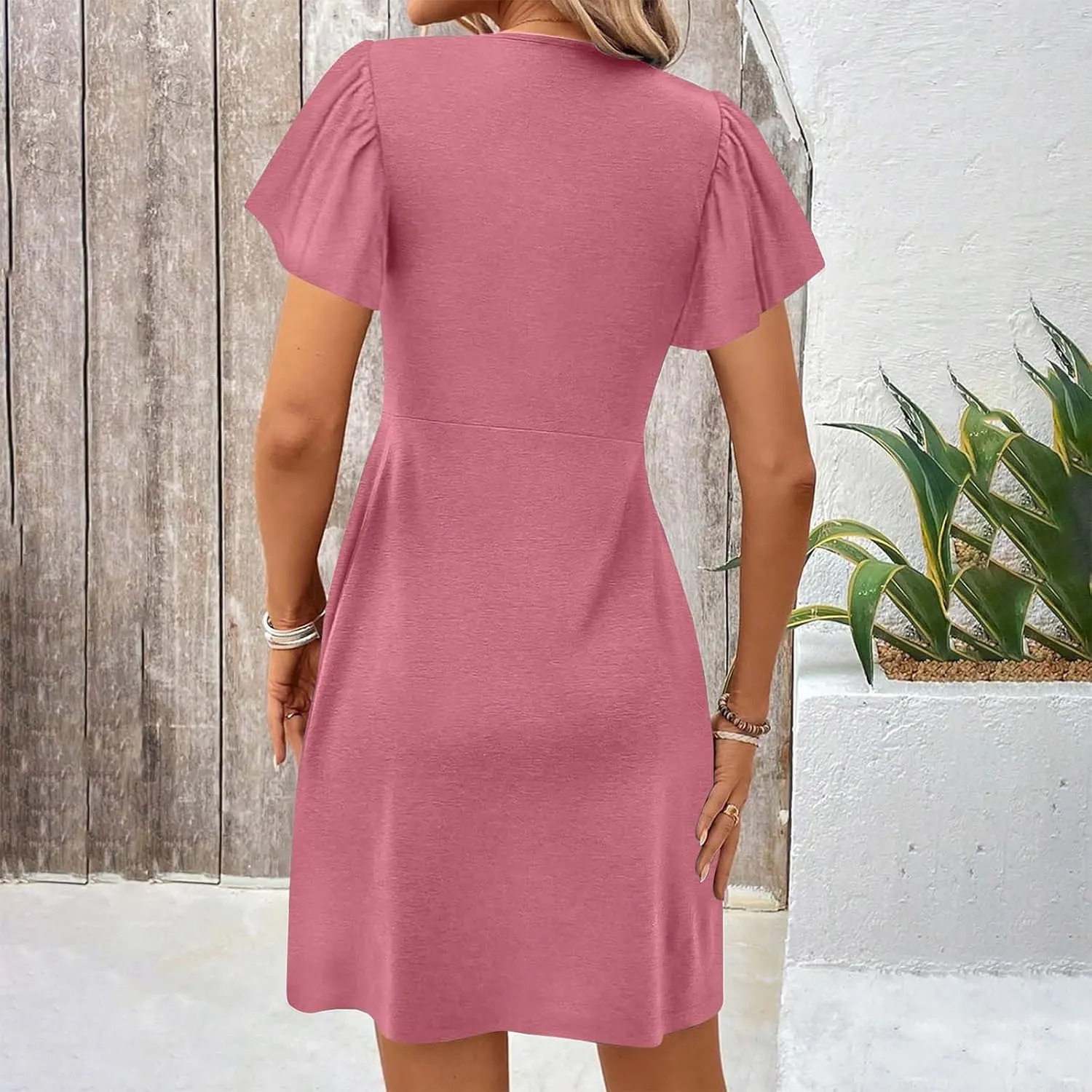 Women's Casual Summer Twist Front V Neck Ruffle Short Sleeve Mini Dress Sexy Elegant Club Party Tunic Mini Dresses