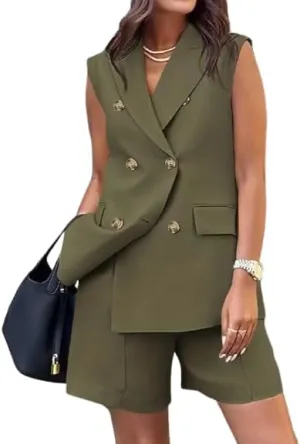 Women's Casual Two - Piece Suit Set, Lightweight Linen Blend Blazer Jacket with Trousers for Daily Wear