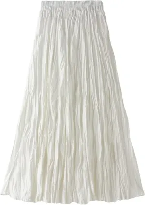 Women's Chiffon High Waist Pleated Midi Skirt Swing A-line Skirts Elastic Waist Maxi Casual Mini Skirts