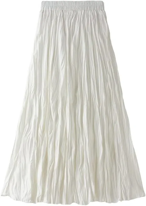 Women's Chiffon High Waist Pleated Midi Skirt Swing A-line Skirts Elastic Waist Maxi Casual Mini Skirts
