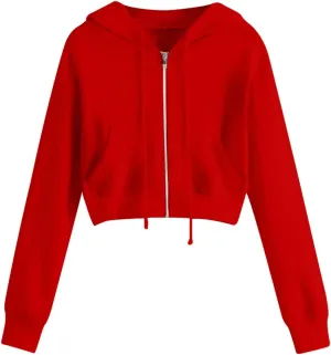 Womens Cropped Hoodie Zip Up Hoodies Jackets Zipper Long Sleeve Sweatshirts Fall Trendy 2024 Y2K Fashion Clothes