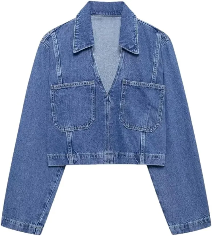 Women's Denim Shirt Short Jacket Solid Color Casual Classic Long Sleeved Denim Short Jacket Women's Jacket