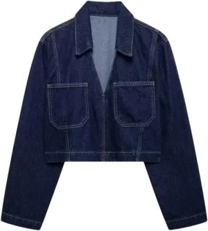 Women's Denim Shirt Short Jacket Solid Color Casual Classic Long Sleeved Denim Short Jacket Women's Jacket