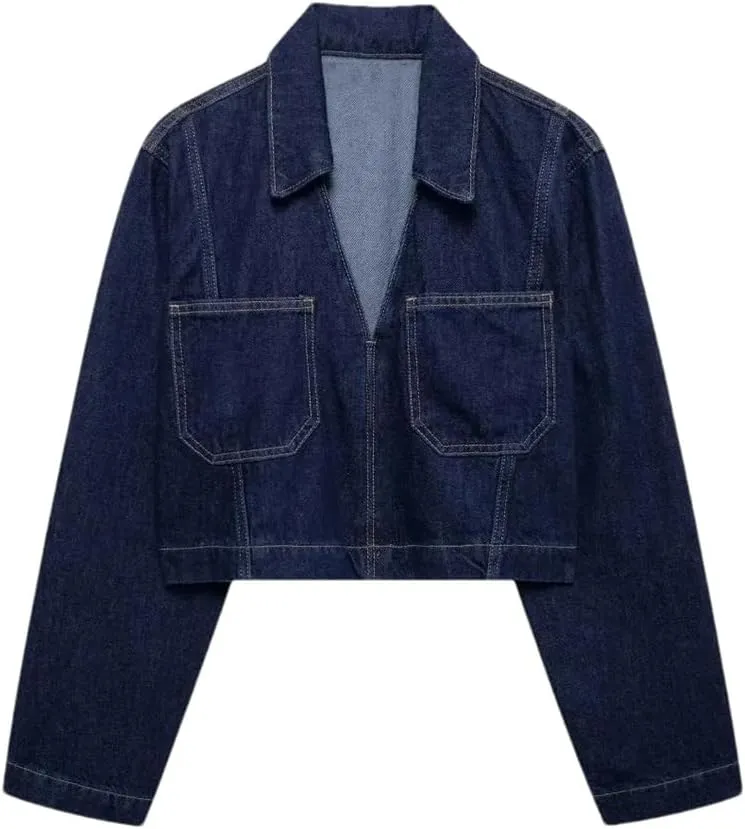 Women's Denim Shirt Short Jacket Solid Color Casual Classic Long Sleeved Denim Short Jacket Women's Jacket