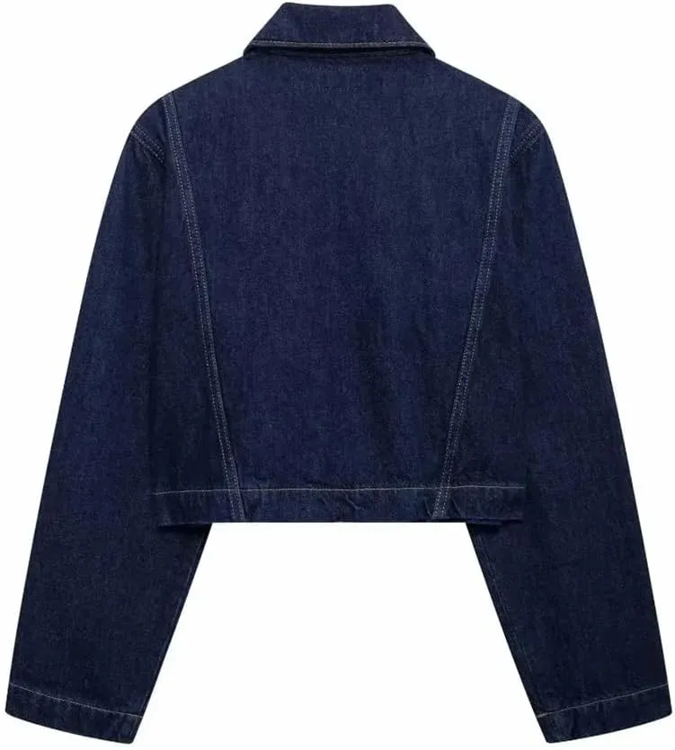 Women's Denim Shirt Short Jacket Solid Color Casual Classic Long Sleeved Denim Short Jacket Women's Jacket