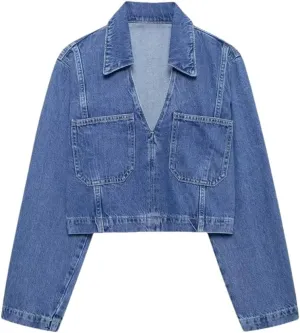 Women's Denim Shirt Short Jacket Solid Color Casual Classic Long Sleeved Denim Short Jacket Women's Jacket