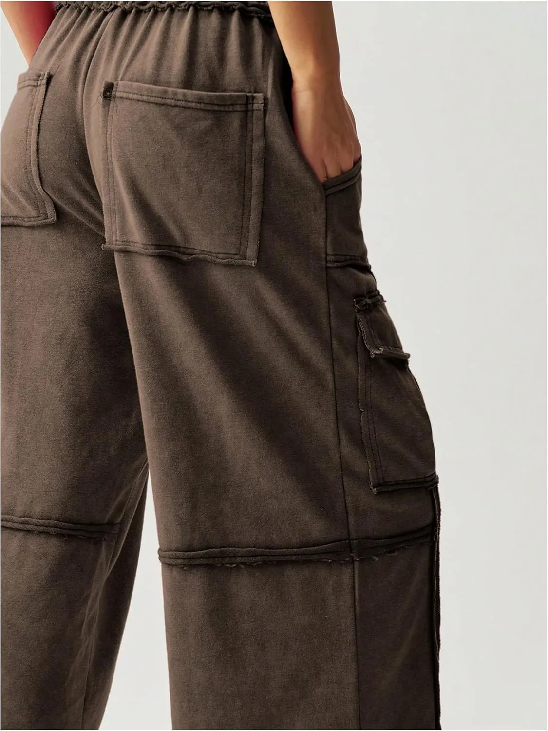 Women's Drawstring Waist Baggy Cargo Pants Y2k Wide Leg Trousers with Pocket
