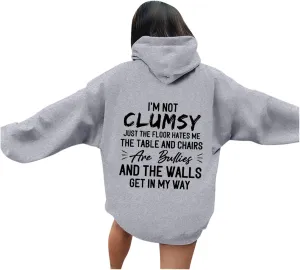 Womens Fashion Hoodies I'm Not Clumsy Print Long Sleeve with Pockets Casual Pullover Sweatshirt Tops 2024 Trendy Fall Clothes