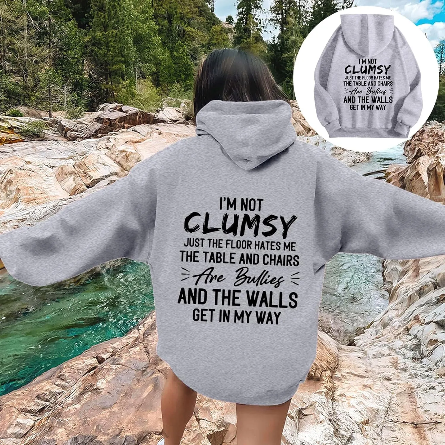 Womens Fashion Hoodies I'm Not Clumsy Print Long Sleeve with Pockets Casual Pullover Sweatshirt Tops 2024 Trendy Fall Clothes