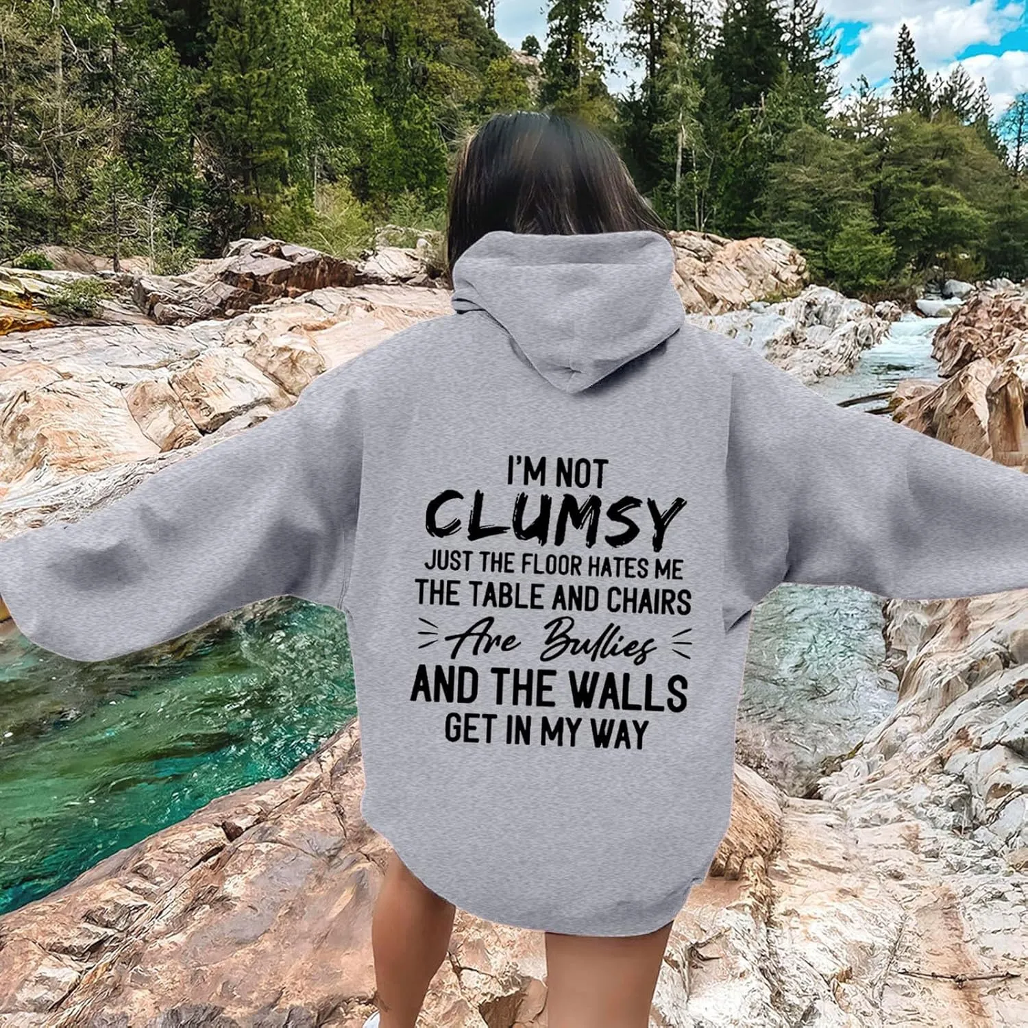Womens Fashion Hoodies I'm Not Clumsy Print Long Sleeve with Pockets Casual Pullover Sweatshirt Tops 2024 Trendy Fall Clothes