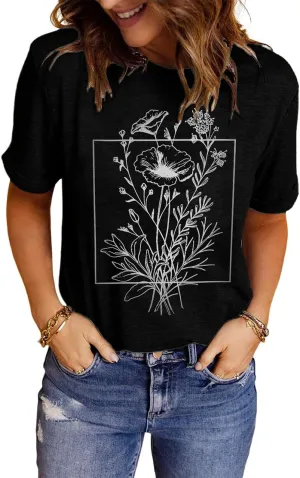 Womens Flower Cottagecore Country Graphic Shirts Boho Cute Loose Teen Girls Tees Tshirt for Plant Graden Lover