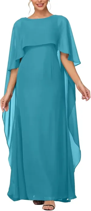 Women's Formal Dress Short Sleeve Scoop Neck Evening Dress Floor Length Chiffon Mother of The Bride Dress