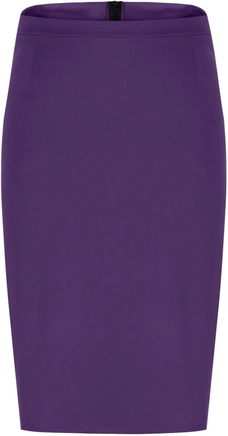 Womens High Waist Bodycon Skirts Summer Casual Soft Stretchy Slim Fit Split Slit Hem Business Work Midi Pencil Skirt
