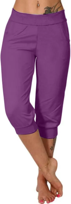 Womens Leggings High Waist Capri Pants Casual Comfy Yoga Corp Trousers Exercise Workout Soft Capris with Pockets