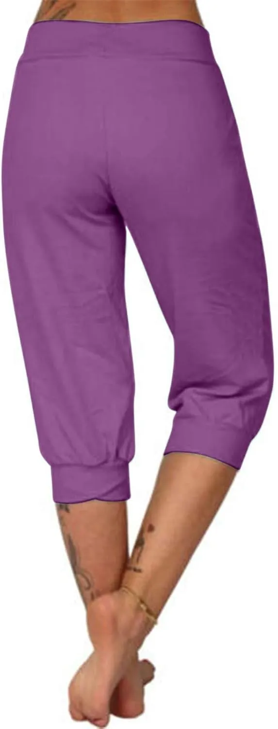Womens Leggings High Waist Capri Pants Casual Comfy Yoga Corp Trousers Exercise Workout Soft Capris with Pockets