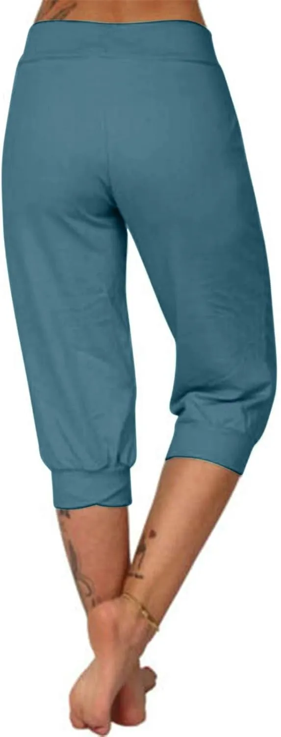Womens Leggings High Waist Capri Pants Casual Comfy Yoga Corp Trousers Exercise Workout Soft Capris with Pockets