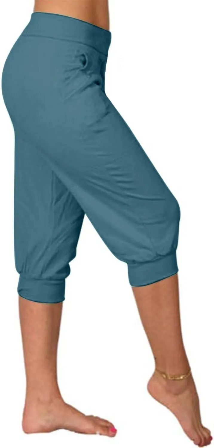 Womens Leggings High Waist Capri Pants Casual Comfy Yoga Corp Trousers Exercise Workout Soft Capris with Pockets