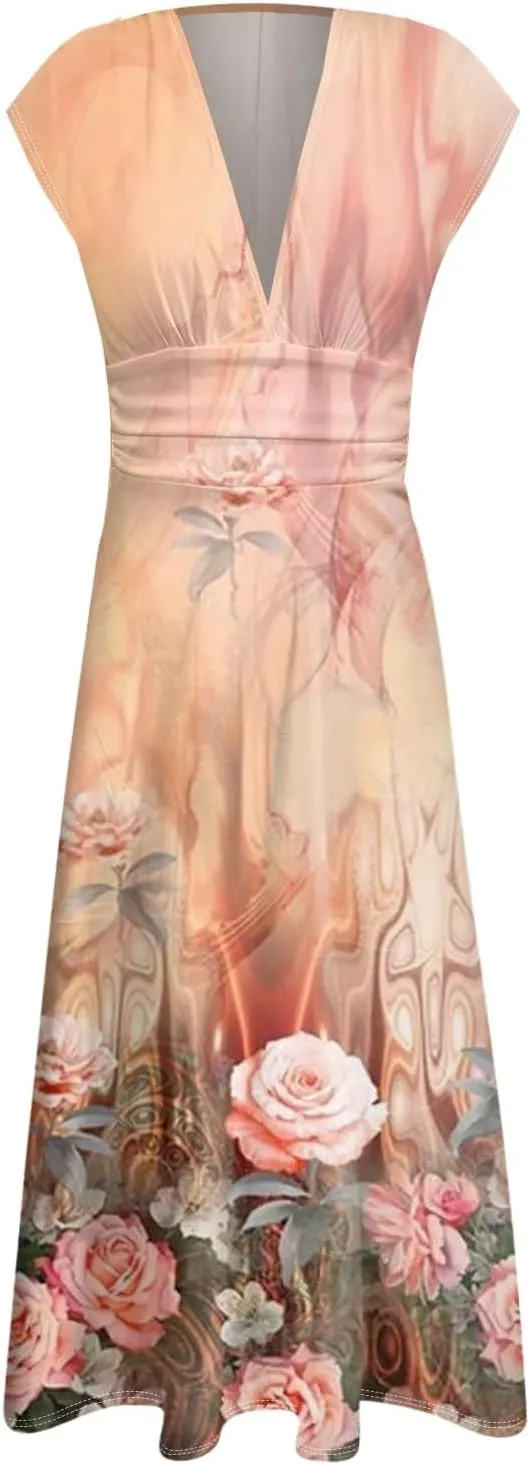 Women's Loose Fit Maxi Dresses Chiffon Daily Swing Casual 2025 Mature Outdoor Fashion Ruffled Short Dress