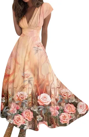 Women's Loose Fit Maxi Dresses Chiffon Daily Swing Casual 2025 Mature Outdoor Fashion Ruffled Short Dress