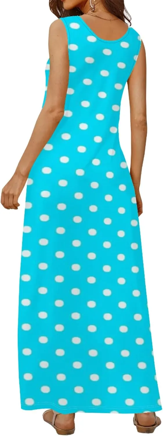 Women's Maxi Dress Summer Polka Dot Dress Sleeveless Long Flowing Sundress Casual Bohemian Beach Maxi Dress
