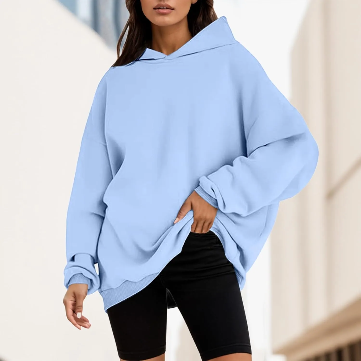 Womens Oversized Sweatshirts Pullover Hoodies Artificial Short Velvet Oversized Hoodies Fleece Hooded Long Fleece