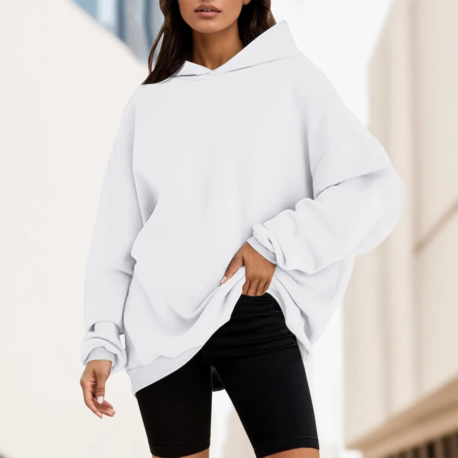 Womens Oversized Sweatshirts Pullover Hoodies Artificial Short Velvet Oversized Hoodies Fleece Hooded Long Fleece