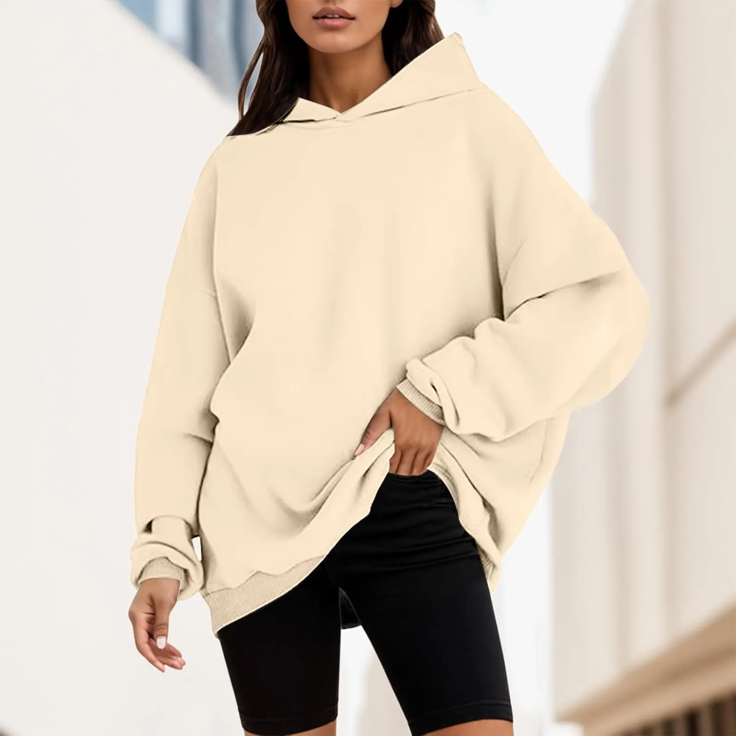 Womens Oversized Sweatshirts Pullover Hoodies Artificial Short Velvet Oversized Hoodies Fleece Hooded Long Fleece