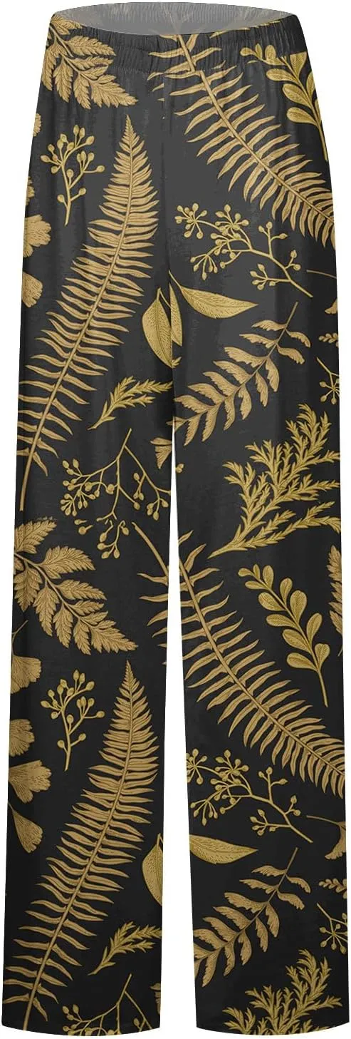 Women's Palazzo Pants Wide Leg High Waisted Lounge Casual Beach Boho Pants Elastic Drawstring Wide Leg Flowy Pants
