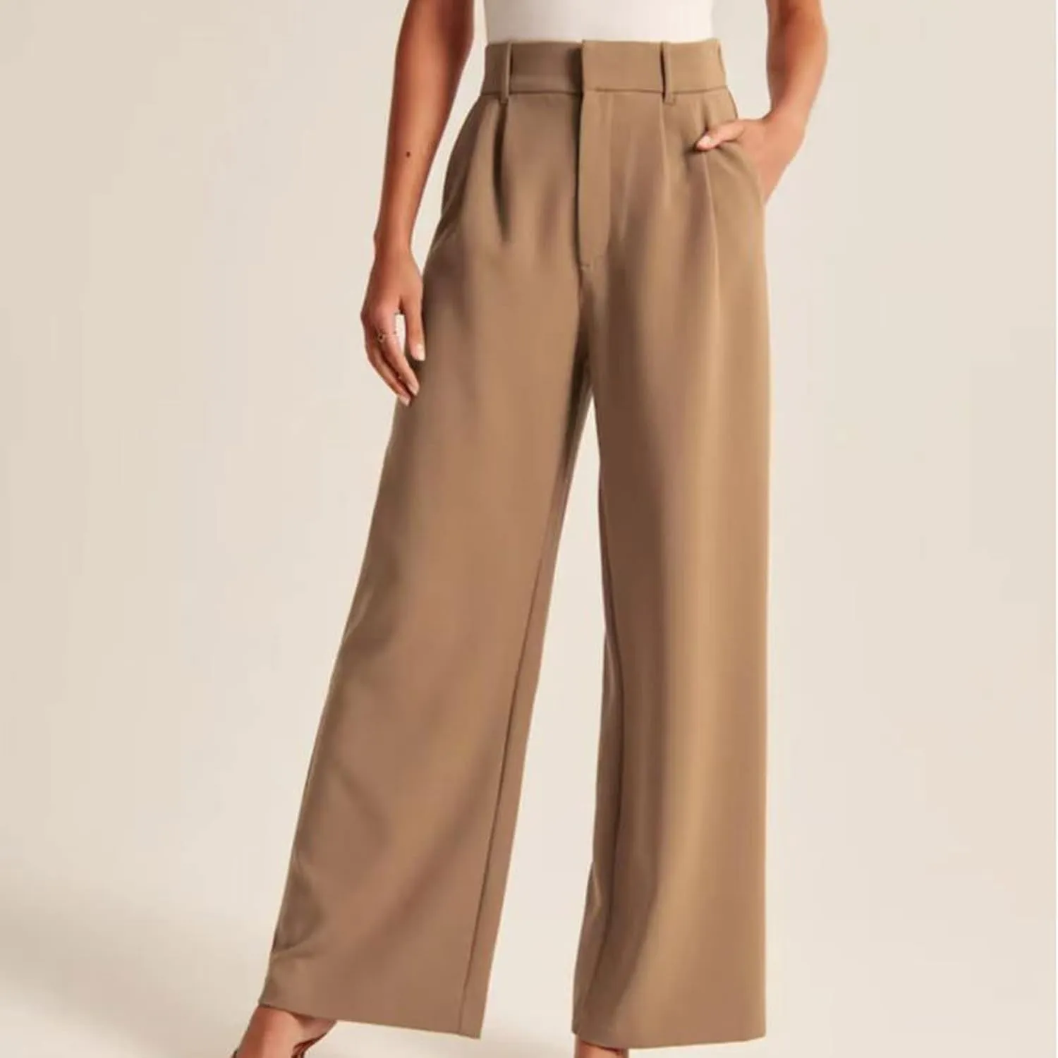 Women's Pants Casual High Waist Trousers Fashion Wide Leg Solid Flared Pants Stretchy Work Pants with Pockets