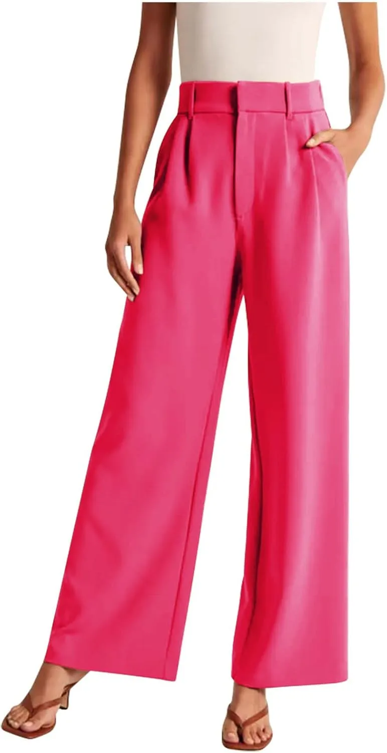 Women's Pants Casual High Waist Trousers Fashion Wide Leg Solid Flared Pants Stretchy Work Pants with Pockets