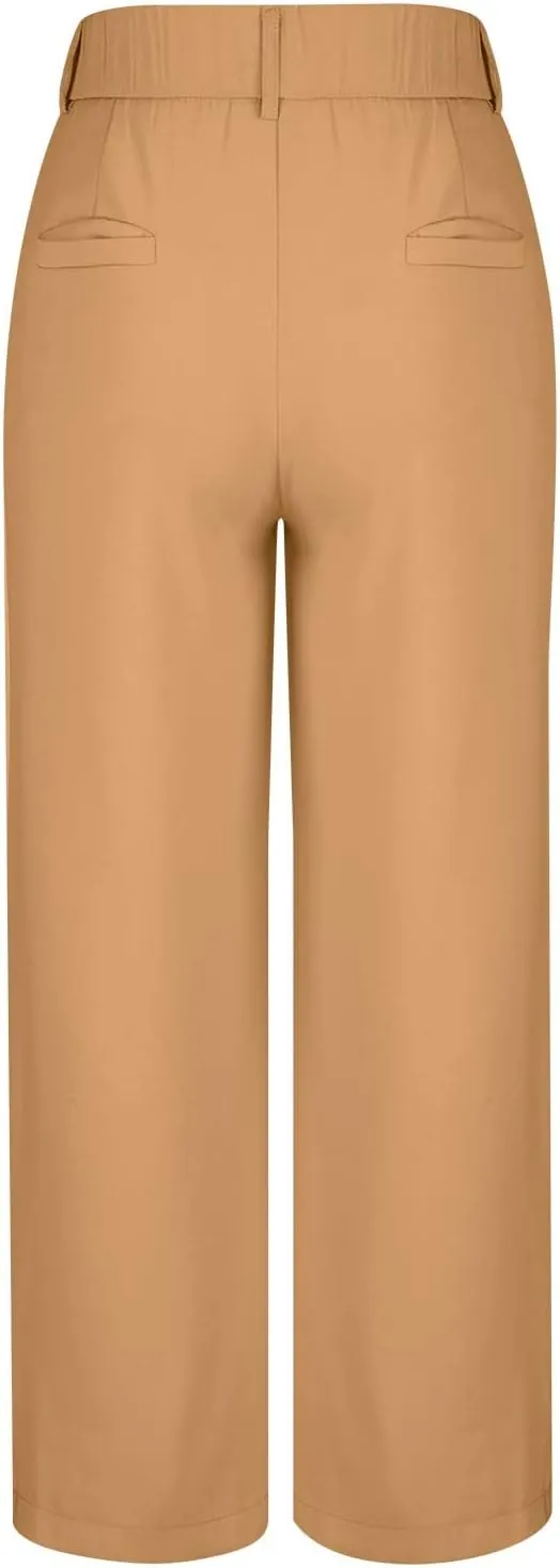 Women's Pants Casual High Waist Trousers Fashion Wide Leg Solid Flared Pants Stretchy Work Pants with Pockets