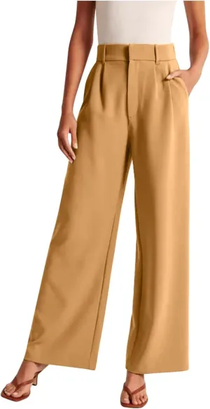Women's Pants Casual High Waist Trousers Fashion Wide Leg Solid Flared Pants Stretchy Work Pants with Pockets