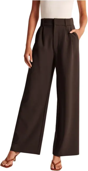 Women's Pants Casual High Waist Trousers Fashion Wide Leg Solid Flared Pants Stretchy Work Pants with Pockets