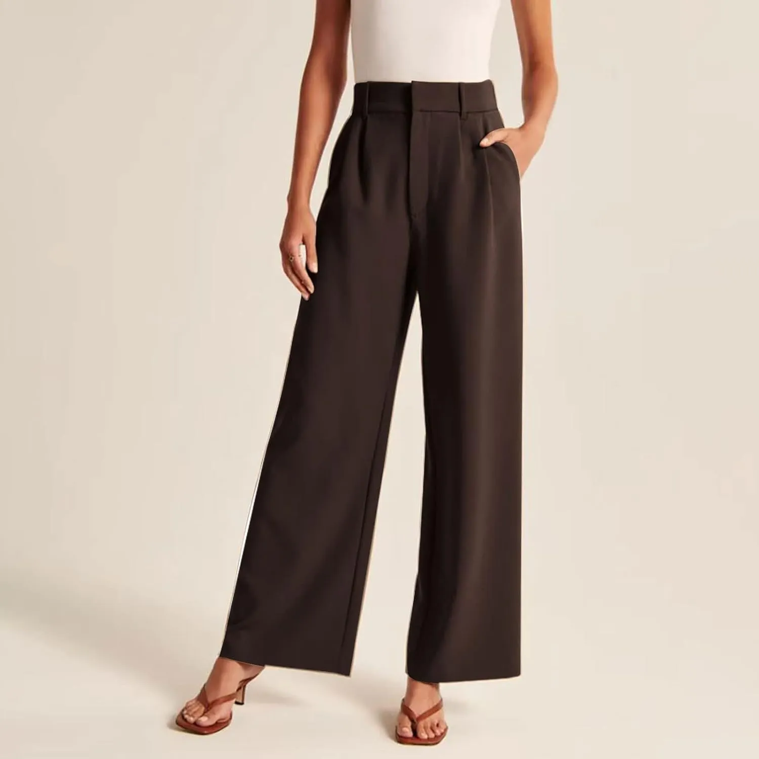 Women's Pants Casual High Waist Trousers Fashion Wide Leg Solid Flared Pants Stretchy Work Pants with Pockets