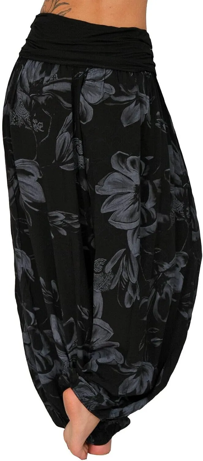 Womens Plus Size High Elastic Waist Harem Pants Casual Loose Baggy Pants with Pockets Bohemian Beach Yoga Trousers