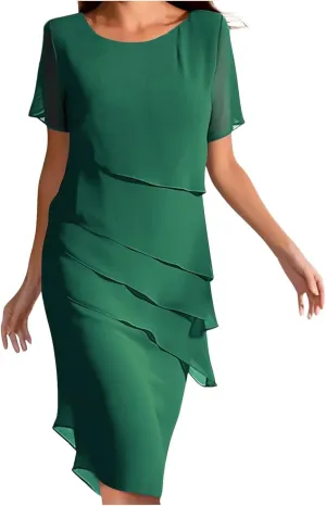 Women's Short Wedding Dresses Summer Short Sleeved Party Dress Flowy Chiffon Evening Partydress Wedding Midi Dress