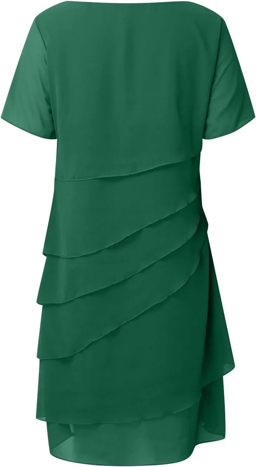 Women's Short Wedding Dresses Summer Short Sleeved Party Dress Flowy Chiffon Evening Partydress Wedding Midi Dress
