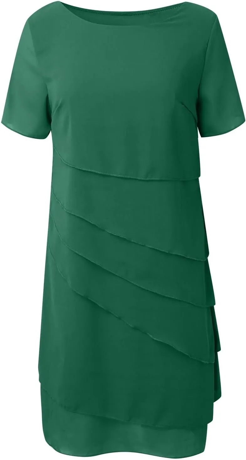 Women's Short Wedding Dresses Summer Short Sleeved Party Dress Flowy Chiffon Evening Partydress Wedding Midi Dress