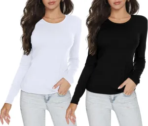 Women's Slim Fitted V Neck/Crewneck Long Sleeve T Shirt Basic Soft Cotton Tops
