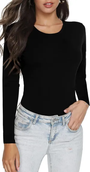 Women's Slim Fitted V Neck/Crewneck Long Sleeve T Shirt Basic Soft Cotton Tops