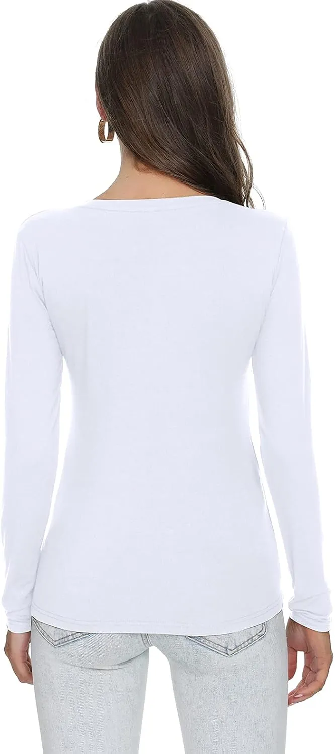 Women's Slim Fitted V Neck/Crewneck Long Sleeve T Shirt Basic Soft Cotton Tops