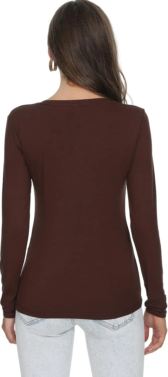 Women's Slim Fitted V Neck/Crewneck Long Sleeve T Shirt Basic Soft Cotton Tops